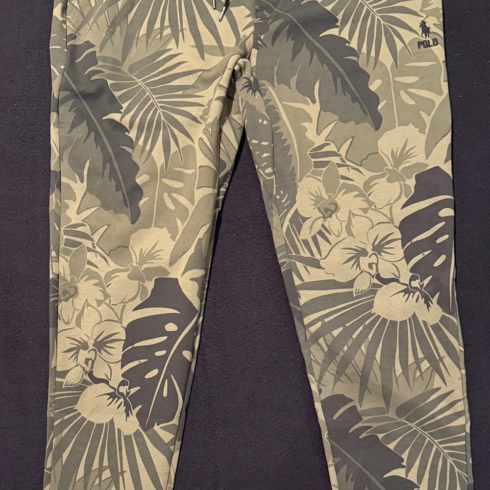 Polo Ralph Lauren Jogger Pants Palm Camo Double Knit Olive Green Mens Large